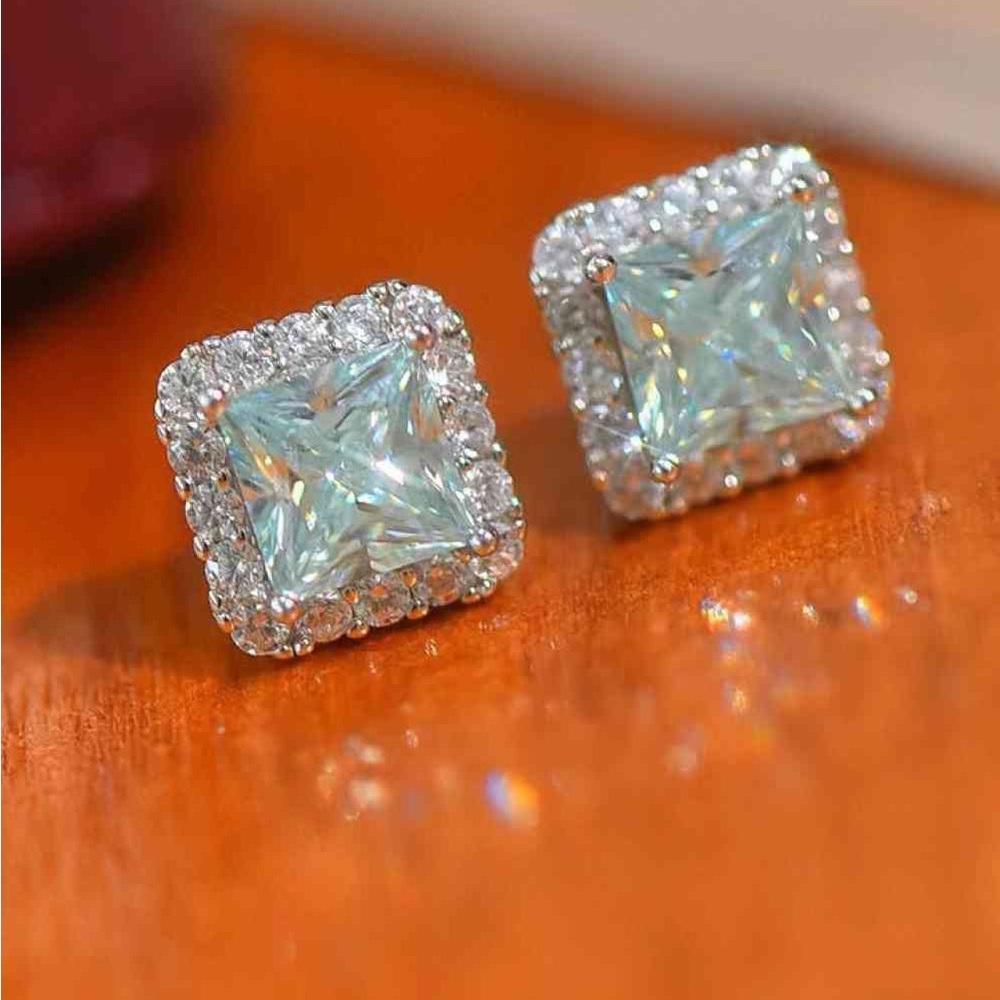 Blue Glacier 2 Carat Moissanite Square Earrings